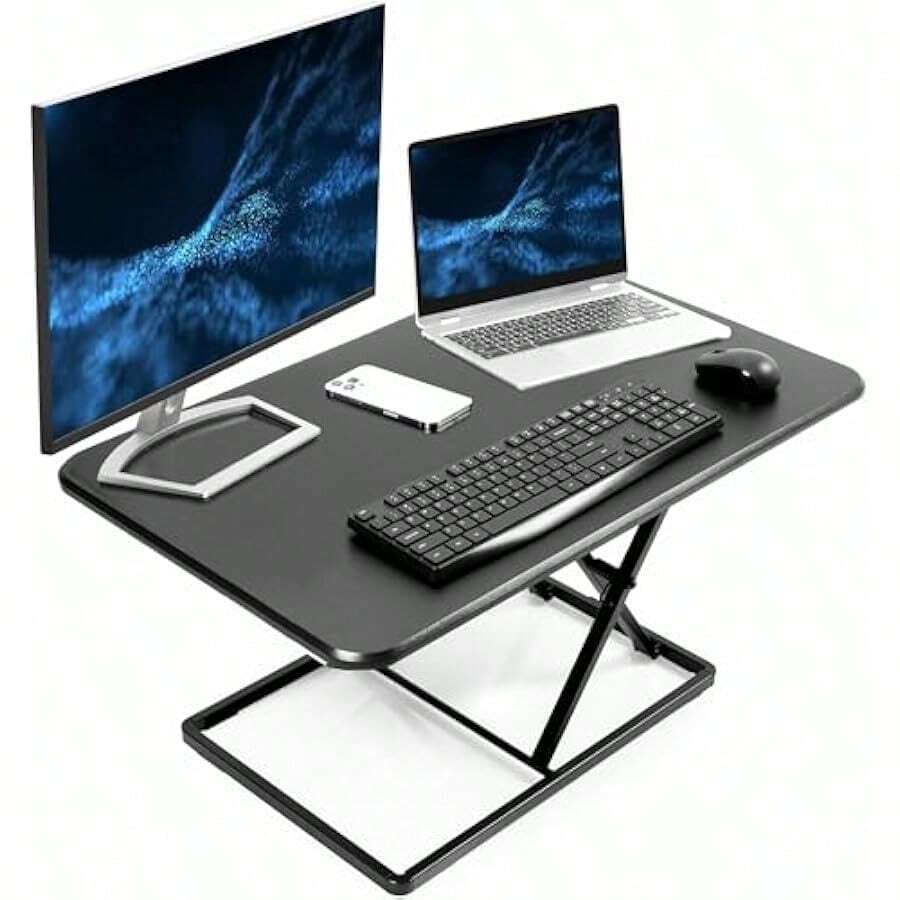 Ultra-Slim 81cm Height Adjustable Standing Desk Riser Compact Sit Stand Desktop Converter For Monitor Or Laptop Black - Black-81cm - View 1