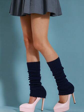 1 par de calentadores de piernas de punto de poliéster de unicolor, sexy, lindos, casuales, de moda, fitness, yoga y baile para mujer, todo el año