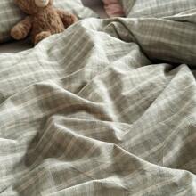 3件绿格子色织被套套件 日式简约风母婴安全级透气舒适柔软吸湿适用居家卧室双人床拉链被套公寓单人床套装 1个被套+2个枕套（不含芯） - 水洗棉 日落綠 - 查看 8