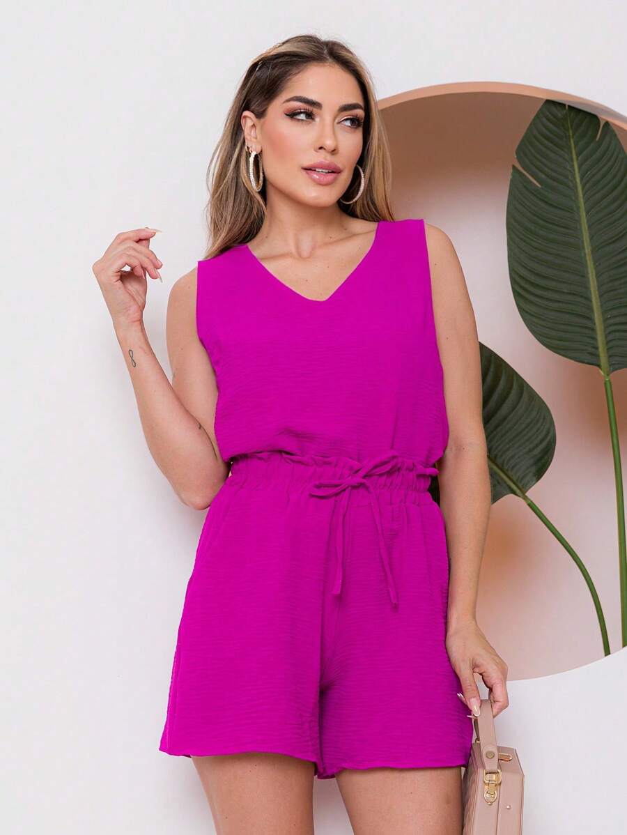 Women's Tank Top And Shorts Set - 紫色 - 查看 1