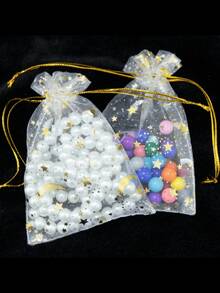 20pcs Organza Gift Bags With Stamping Star & Moon Pattern, Multi-Color Options For Wedding, Candy, Jewelry Packaging