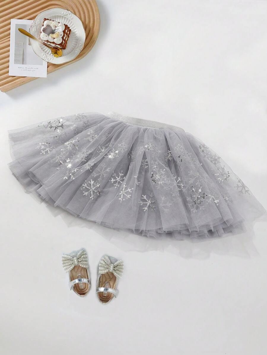 女童聖誕老人糖果棒亮片刺繡迷你裙,節日裙 - 灰色 - 查看 1
