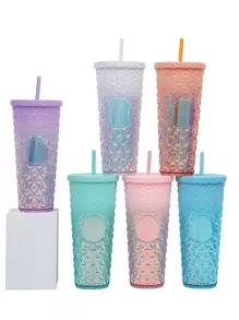 1 pièce Grand Tumbler Ananas Capacité Avec Paille, Tasse Plastique Créative Avec Strass, Tasse À Eau Portable Haute Qualité, Idéal Pour Les Fêtes D'été, Thème Fruit Tropical Fête De Plage