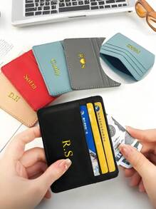 Personalisierter, individualisierter 3D gravierter Goldfolien-Initialen-Name, ultraschlanke mini-Echtleder-Geldbörse in Unifarbe, schlanker Ausweis-/Kreditkartenhalter, 4 Kartenfächer, Geschenk zum Valentinstag für Damen und Herren