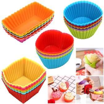 6 قطع/مجموعة قوالب خبز سيليكون متنوعة الألوان - أكواب مافن مستطيلة قابلة لإعادة الاستخدام، بطانات كب كيك، قوالب مافن، قوالب بودنج، أدوات خبز، أدوات مطبخ، اكسسوارات طهي