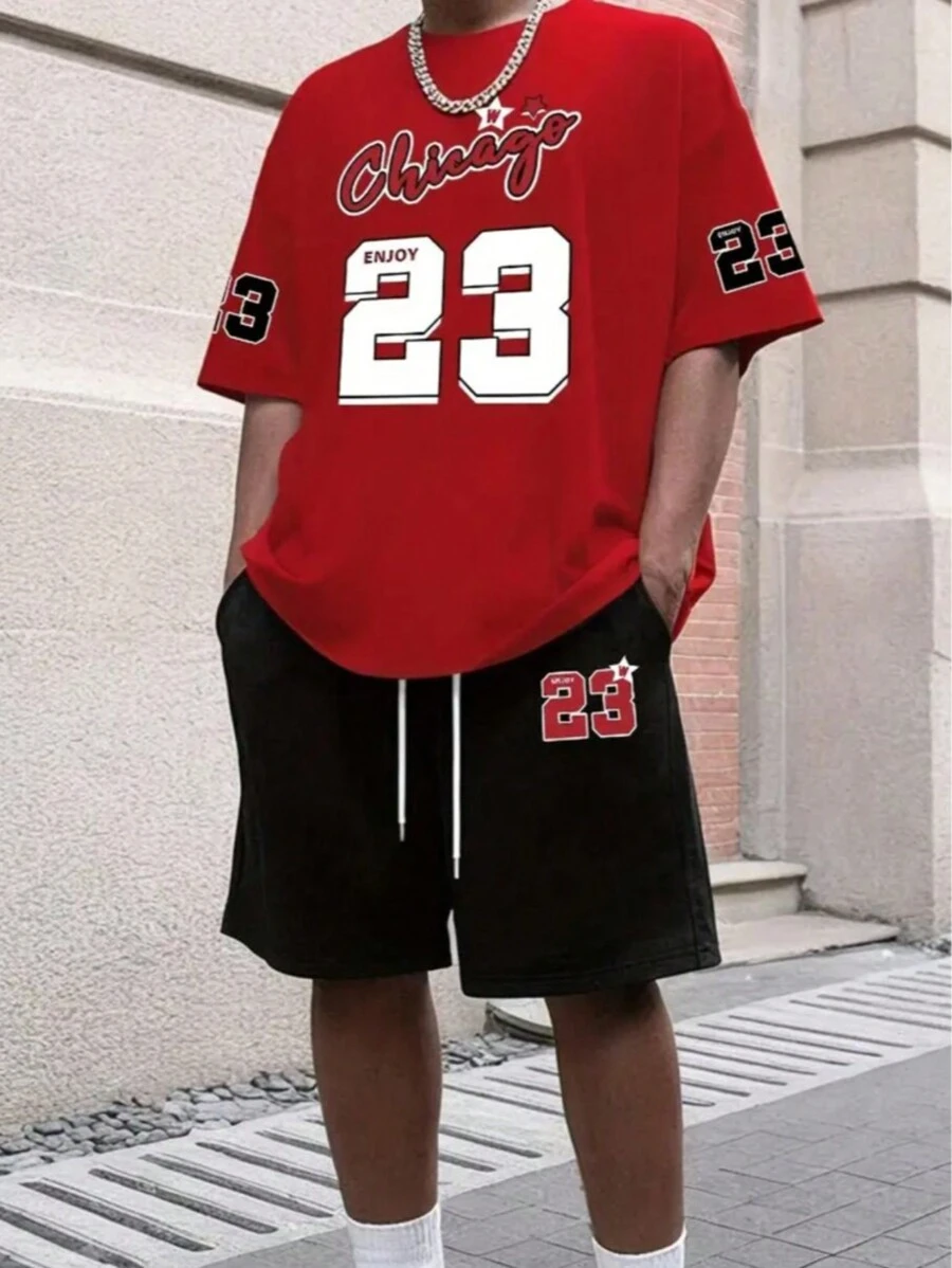 T-Shirt + Shorts Kit Model Chicago 23 Enjoy Red Tumblr Style - SPECIAL PROMOTIONAL LAUNCH - Đỏ - Xem 1