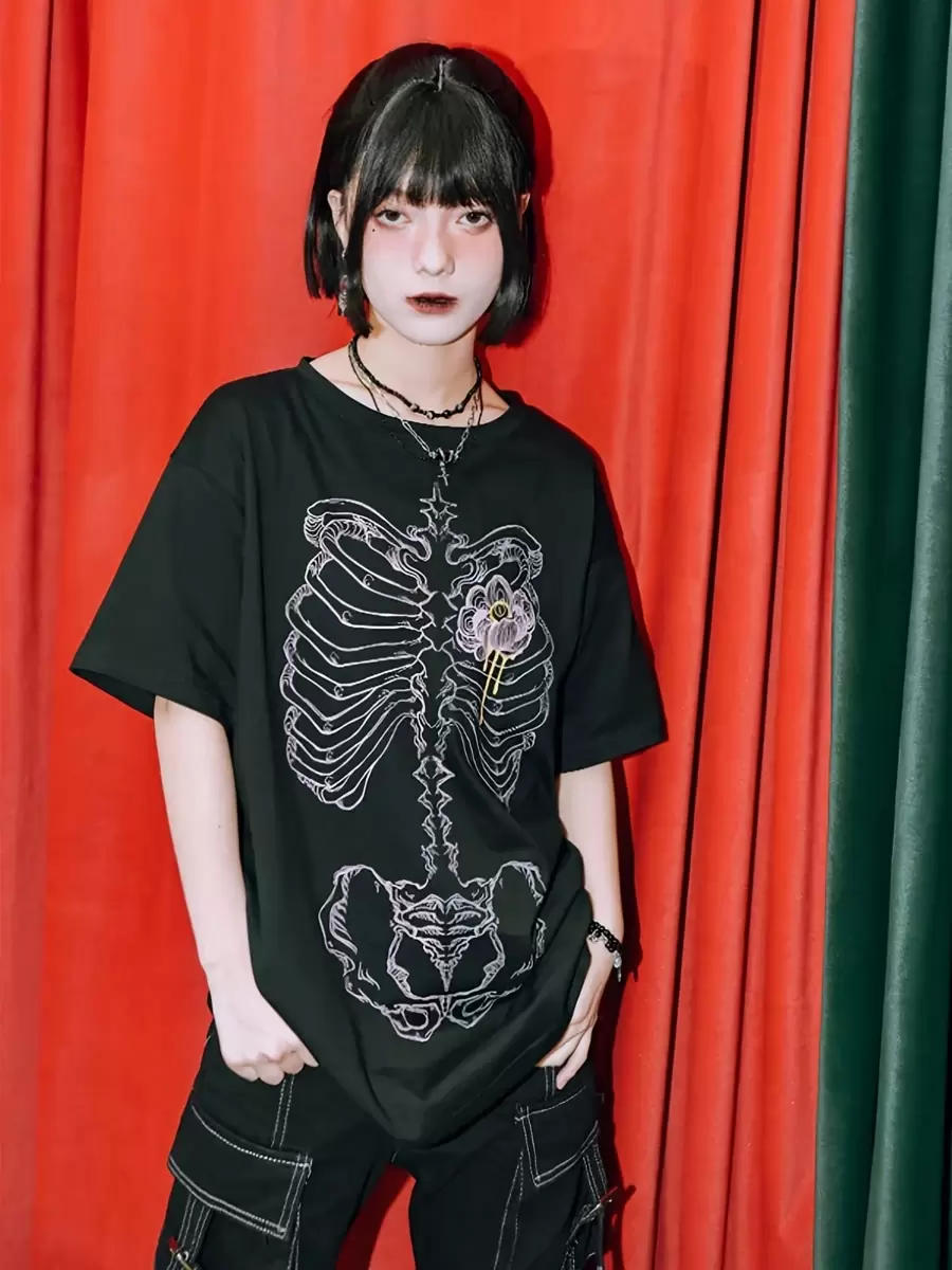 Grunge T Shirts Women Teen Girl Y2k Aesthetic Vintage Graphic Short Sleeve Baggy Top Emo Gothic Punk Oversized Tees - White - View 1