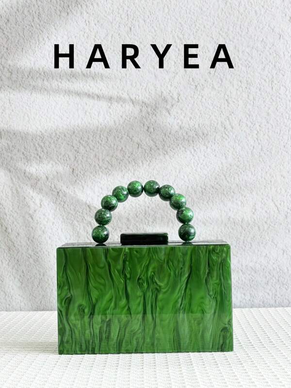 Bolso de noche de mujer de unicolor con efecto perlado, estilo europeo y americano, bolso con cuentas acrílicas verdes, bolso de maquillaje, bolso de novia, bolso cruzado de hombro mini con correa de cadena de metal