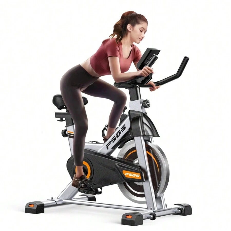 Bicicleta estática, bicicletas estacionarias para gimnasio en casa, bicicleta de entrenamiento con transmisión por correa, bicicleta de ciclismo indoor con pantalla digital y cojín de asiento cómodo, color negro