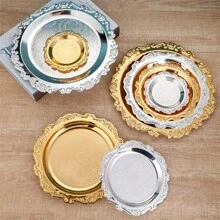 1pc Embossed Metal Dried Fruit Tray, Suitable For Dried Fruits, Cupcakes, Snack Tray, Appetizers And Vegetables, Perfect For Parties And Snacks, Decorations Best Gifts Birthday Plates Kitchen Accessories Kitchen Decor Trays Tray Decor