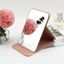 1 Pieza Espejo de Maquillaje Compacto y Portátil, Espejo de Escritorio Minimalista Plegable de PU, Espejo de Bolsillo Lindo para Estudiantes, Decoración del Hogar y Baño, Decoración de Otoño, Organizador de Maquillaje, Accesorios de Baño, Regreso a Clases