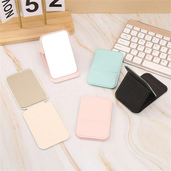 1 Espejo de maquillaje compacto y portátil, espejo de escritorio minimalista plegable de piel sintética, espejo de bolsillo lindo para estudiantes, decoración del hogar y el baño, organizador de maquillaje de verano, accesorios de baño, de vuelta a la escuela