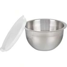 Set Of 3 Nested Mixing Bowls W/Nonslip Silicone Base & Plastic Air Tight Lids, Large, Stainless Steel