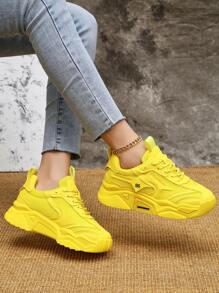2024 New Women Sports Shoes Thick Bottom Chunky Sneakers, All Season, Purple Elevated Breathable Mesh Contrast Casual Shoes