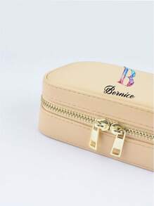 1 pièce nouvelle boîte de rangement d'accessoires, mini boîte à bijoux portable, pochette organisatrice pour bagues et boucles d'oreilles, design de texte personnalisable, ambiance bohème