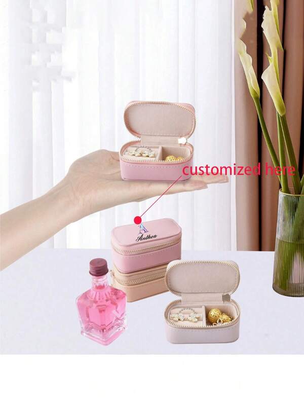 1 pièce nouvelle boîte de rangement d'accessoires, mini boîte à bijoux portable, pochette organisatrice pour bagues et boucles d'oreilles, design de texte personnalisable, ambiance bohème