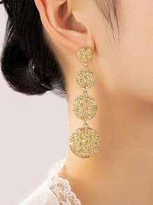 1pair Luxury Full Rhinestone Round Long Earrings, Minimalist Korean Style Jewelry - Multicolor - View 14