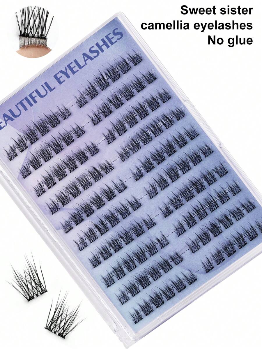 60 piezas/120 piezas de grupos de pestañas postizas C-Curl autoadhesivas, pestañas postizas sin pegamento, de diseño de alto volumen adecuadas para cualquier forma de ojo, aptas para escenario, fiesta y ocasiones festivas