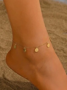 MONALLY 1 pièce Chaîne de cheville ronde de luxe et glamour plaquée or 18 carats pour femmes, bijou en acier inoxydable, cadeau pour les vacances d'été, les voyages, la plage, les fêtes - Bracelet de cheville - Voir 1