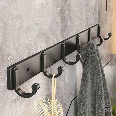 Gancho de aluminio negro espacial, gancho para toallas de baño, gancho para puerta de sala de estar, gancho montado en pared grueso, percha para toallas
