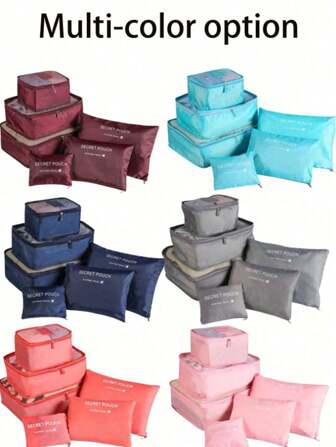 6pcs Travel Organizer Set - Foldable Luggage Organizer Bags, Compression Packing Cubes, Including Toiletry Bag, Cosmetic Bag, Underwear Bag, Shoe Bag, Underwear & Socks Organizer, Collapsible Clothes Storage Bags, Suitable For Suitcase, Travel, And Seasonal Storage Summer Holiday Bathroom Decor Makeup Organizer Bathroom Accessories Back To School