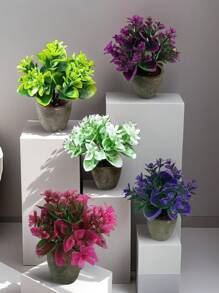 Planta artificial en maceta con hojas de menta, flor de lirio, planta falsa para decoración del hogar, mini maceta de piedra para paisajismo, regalo para el Día de San Valentín