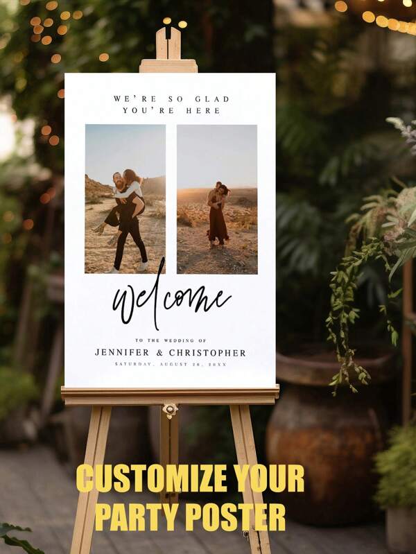 Two Photo Wedding Sign Art Prints, Welcome Board Poster, Templett, Poster,Custom, Elegant, Modern Art Decor,Valentines Gift Gifts Birthday Graduation