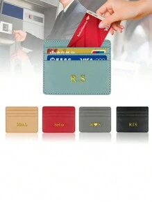 Spersonalizowane spersonalizowane inicjały nazwa 3D grawerowane złoty proces tłoczenia na gorąco ultracienki skórzany mini portfel w jednolitym kolorze smukły portfel na karty kredytowe męski biznesowy mały dowód osobisty dla kobiet portfel 4 gniazda uchwyt na karty prezent walentynki,portfele i torby damskie,Tendencia Local