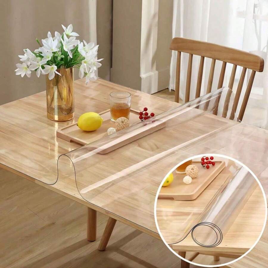 Protector de mesa de PVC transparente - Cubierta de escritorio de plástico transparente grueso de varios tamaños para escritorio de oficina y computadora, mesa auxiliar, mesa de sofá para niños, escritorio pequeño - Transparente-1,0 mm - Ver 1