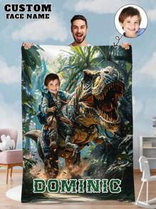 1 pieza Manta de franela personalizada con foto para cama, regalo personalizado, buenos regalos de Navidad, mantas personalizadas, manta de ropa de cama, regalos para niños, manta personalizada con caras de dinosaurios para niños, lavable, regalo único y personalizado ideal para familia, amigos, hijo, hija, sala de estar, cama, coche, sala de té, dormitorio, sala de estar, baño, comedor