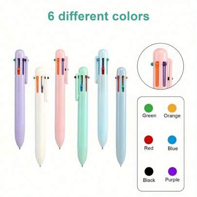 6pcs 6 Colors Ballpoint Pens 6 In 1 Color Ballpoint Pen 0.5mm Colorful Ballpoint Pen Office School Supplies Student