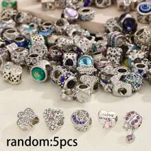 Encantos pintados huecos de 5 piezas/10 piezas/15 piezas/20 piezas al azar - Colores surtidos de corazón, flor, mamá, estrella, luna, mariquita para hacer pulseras y collares DIY