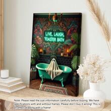 1 幅带框帆布墙艺术海报 Live Laugh Toaster Bath 热带哥特式浴室帆布趣味鬼魂印刷极简主义装饰 Tropigoth 海报、墙艺术、房间装饰用品 - 彩色 - 查看 2