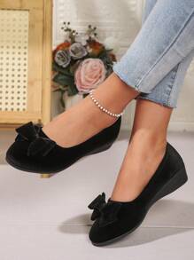 Ballerine con plateau e fiocchi decorativi neri, scarpe da lavoro semplici e confortevoli, adatte anche per San Valentino - nero - Visualizzare 3