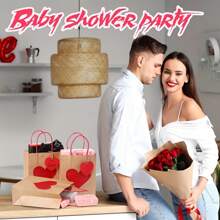 10set, Valentine's Day Gift Bag Heart Kraft Birthday Love Warp Package New Year Mother Day Handle Bag Thanksgiving Day Shopping Bag, Valentine's Day Decor Supplies, Shopping Bag, Party Bag, Wedding Party Gift Bag, Craft Tote Bag, Party Favors,10pcs Bag+10pcs Rope+10pcs Hanging Card Room Decor Bride