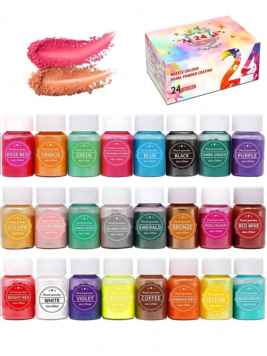 24 Couleurs X 20ml De Remplissage De Colle De Cristal Pigment De Perle De Fausse Iridescence D'accessoire De Fabrication De Bijoux De Boue De Cristal De Poudre De Mica