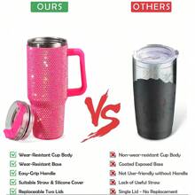 40 Oz Stainless Steel Sparkling Diamond Shiny Tumbler With Handle, Lid And Straw, Suitable For Auto Travel, Birthday Gift, New Year Gift For Friends, Valentine's Day Gift For Boyfriend Or Girlfriend, Includes A Cup Brush - Multicolor - View 8