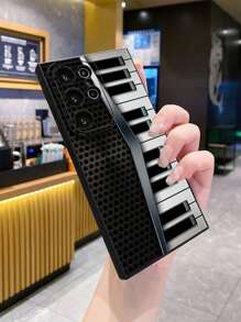 1pc Piano Keyboard Pattern Shockproof Protective Phone Case Compatible With Iphone/Galaxy/Infinix/Redmi/OPPO/VIVO//Realme - Black - View 4