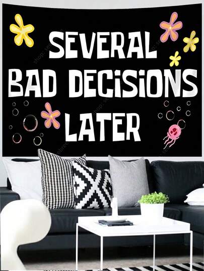 Tapiz de la bandera "Algunas malas decisiones después" - Decoración de pared divertida y graciosa con memes para dormitorio, hogar o fiesta