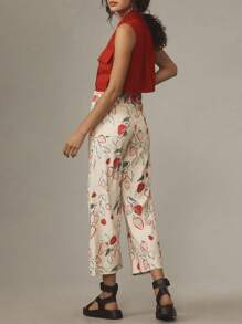 Women Wide Leg Denim Pants Casual Loose Fruit Print Crop Capri Jeans Trousers For Work Office Streetwear