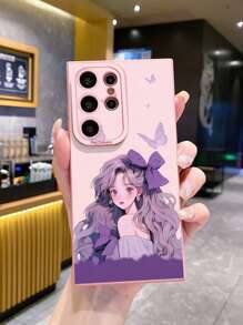 1pc Purple Girl Camera Shockproof Phone Case Compatible With Apple, /Compatible With Galaxy, Compatible With Infinix, Compatible With Redmi, Compatible With OPPO, Compatible With VIVO, Compatible With Realme Waterproof Anti-Fall Scratch Resistant,International Version, Not The Domestic Version - Pink - View 5