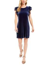 Maison Jules Velvet Ruffle Sleeve Dress - 藍色 - 查看 2