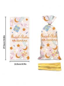 20 Stück transparente Verpackungsbeutel mit Stern- und Mondmuster, Lebensmittel-/Geschenktüten, geeignet für Ramadan-Geschenke