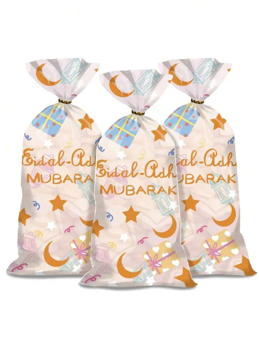 20 Stück transparente Verpackungsbeutel mit Stern- und Mondmuster, Lebensmittel-/Geschenktüten, geeignet für Ramadan-Geschenke