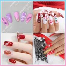 Biutee Nail Stamping Plates With 8 Colors Nail Stamping Polish Gel 10PCS Nail Stamp Plates Nail Stamper Christmas Starry Sky Lace Flower Leaves Animal Nail Stamping Kit Christmas Snowflake Nail Design - 21PCS Plates - View 7