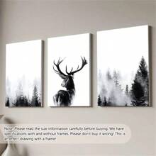 3 件/套“Sylvan Beauty”鹿角林地帆布艺术套装 - 客厅、卧室等的天然墙面装饰、海报、墙壁艺术、房间装饰用品 - 彩色 - 查看 2