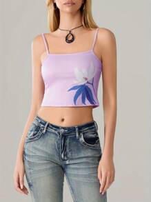 Women Camisole, Sleeveless Tops Backless Flower Print Slim Fit Summer Vest For Party Club