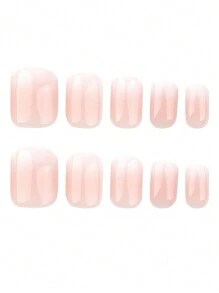 24 Pieces Short Square Press On Nails Nail Set, Simple Gradient Nude Pink Fake Nails, Sweet And Fresh DIY Nail Decoration, Suitable As A Gift For Friends