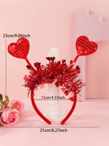 1pc Cute Glitter Red Heart-Shaped Hair Accessory, Perfect Gift For Women On Valentine's Day, Anniversary, Party, Autumn/Winter Valentines Headband For Women Head Accessories Hairband Beauty Home Hair Accessories,Summer,Holiday,Travel,Festival,Birthday - Multicolor - View 4