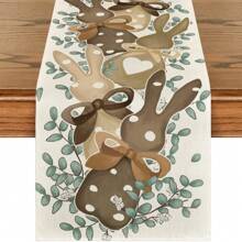 Bunny Eggs Carrot Leaves Easter Table Runner, Eucalyptus Point Bunny Spring Polka Dot Table Decoration, Bunny Bunny Ears Flower Spring Holiday Farmhouse Blue Linen Interior Home Table Decoration - Multicolor - View 12